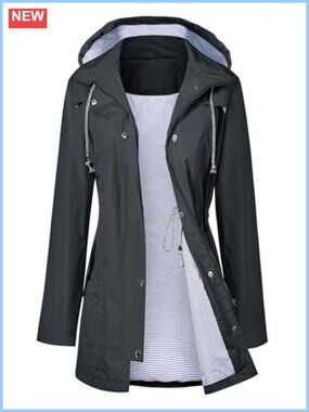 Women's Long Hooded Raincoat Waterproof Windbreaker Travel Trench Coat Lined
